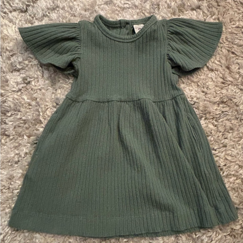 Kate Quinn Green Ribbed Flutter-Sleeve Dress - 12-18m